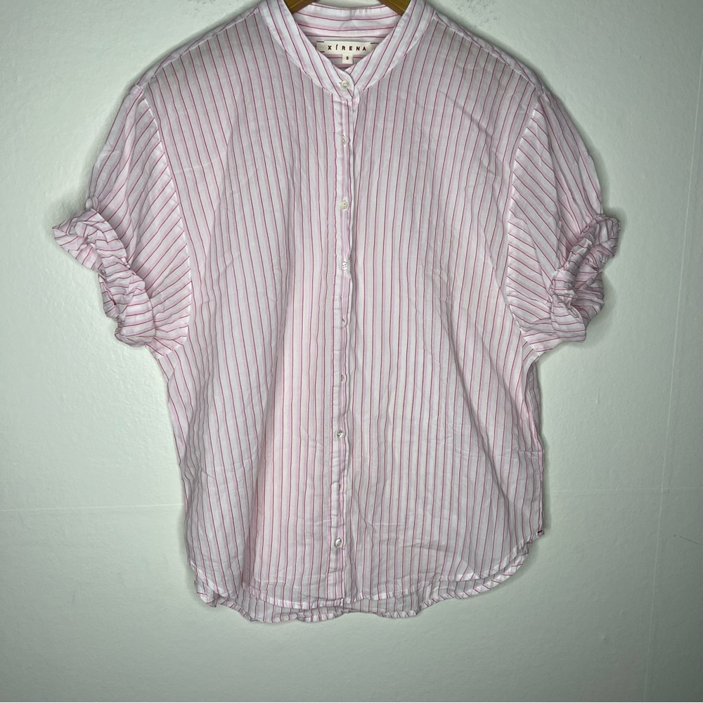 Xirena stripe Pink Blouse Rush sleeves Sz S